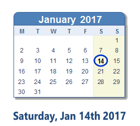 January 14, 2017 calendar