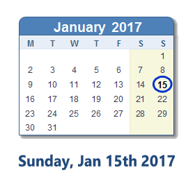 January 15, 2017 calendar