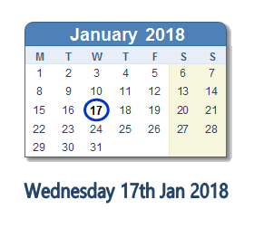 January 17, 2018 calendar