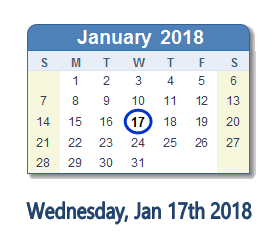 January 17, 2018 calendar