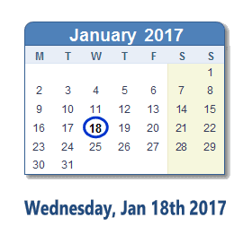 January 18, 2017 calendar