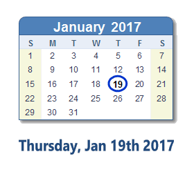 January 19, 2017 calendar