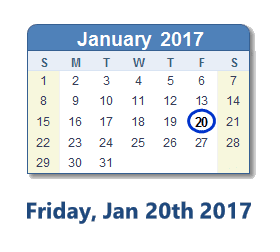 January 20, 2017 calendar