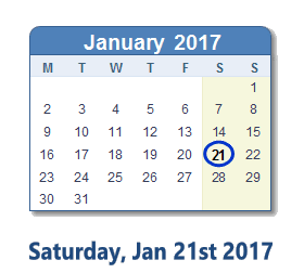 January 21, 2017 calendar