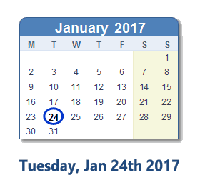 January 24, 2017 calendar