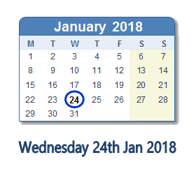 January 24, 2018 calendar