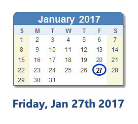 January 27, 2017 calendar