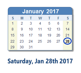January 28, 2017 calendar