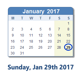 January 29, 2017 calendar