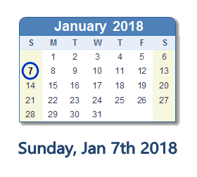 January 7, 2018 calendar