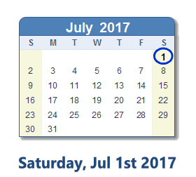 July 1, 2017 calendar