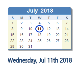 July 11, 2018 calendar