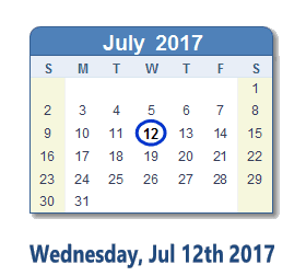 July 12, 2017 calendar