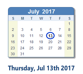 July 13, 2017 calendar
