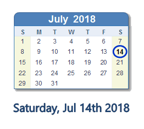 July 14, 2018 calendar
