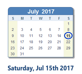 July 15, 2017 calendar