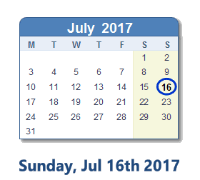 July 16, 2017 calendar