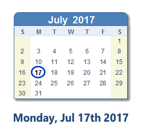 July 17, 2017 calendar