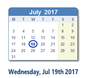 July 19, 2017 calendar