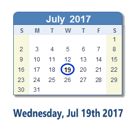 July 19, 2017 calendar