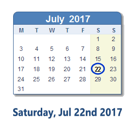 July 22, 2017 calendar