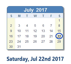 July 22, 2017 calendar