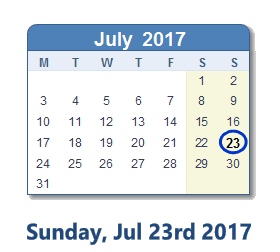 July 23, 2017 calendar