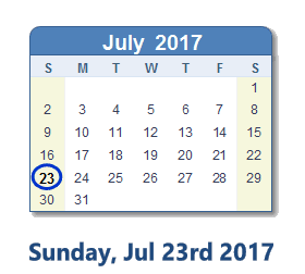 July 23, 2017 calendar