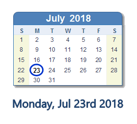 July 23, 2018 calendar