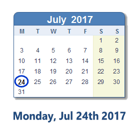 July 24, 2017 calendar