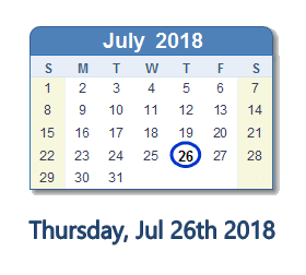 July 26, 2018 calendar
