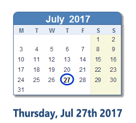 July 27, 2017 calendar