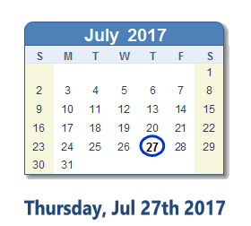 July 27, 2017 calendar