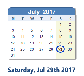 July 29, 2017 calendar