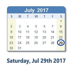 July 29, 2017 calendar