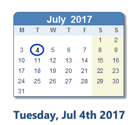 July 4, 2017 calendar