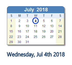 July 4, 2018 calendar