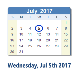 July 5, 2017 calendar