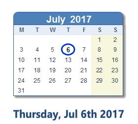 July 6, 2017 calendar