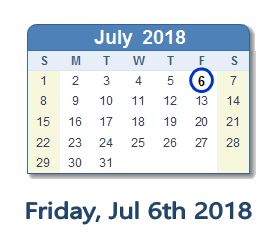 July 6, 2018 calendar