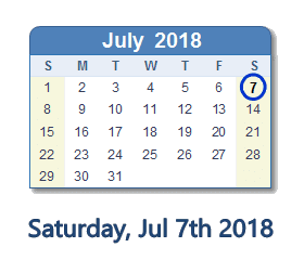 July 7, 2018 calendar