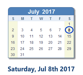 July 8, 2017 calendar