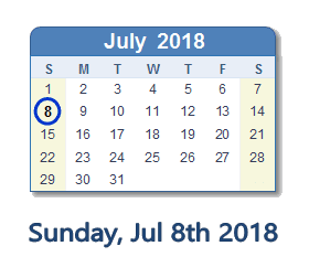 July 8, 2018 calendar