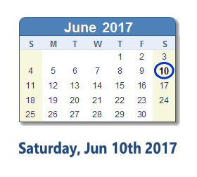 June 10, 2017 calendar