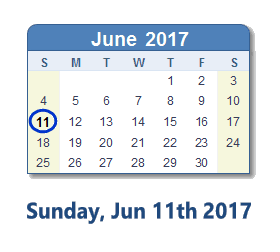 June 11, 2017 calendar