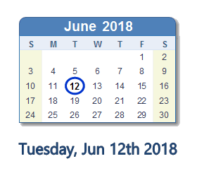 June 12, 2018 calendar