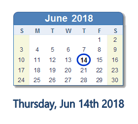 June 14, 2018 calendar