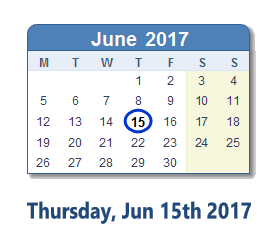 June 15, 2017 calendar