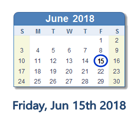 June 15, 2018 calendar