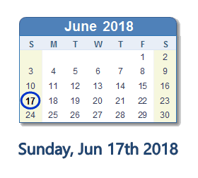 June 17, 2018 calendar
